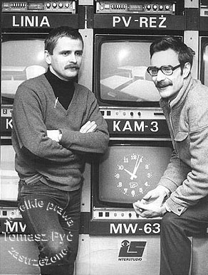 Od prawej: Tomasz Py, Bogdan Borusawski, 1984,, w reyserce studia 3 na ul. Woronicza 17